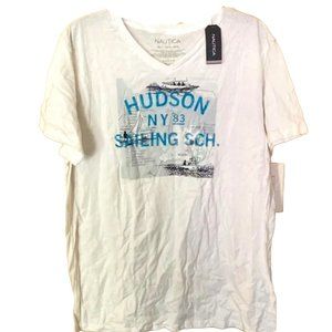 New Nautica V Neck T Shirt white Mens size L